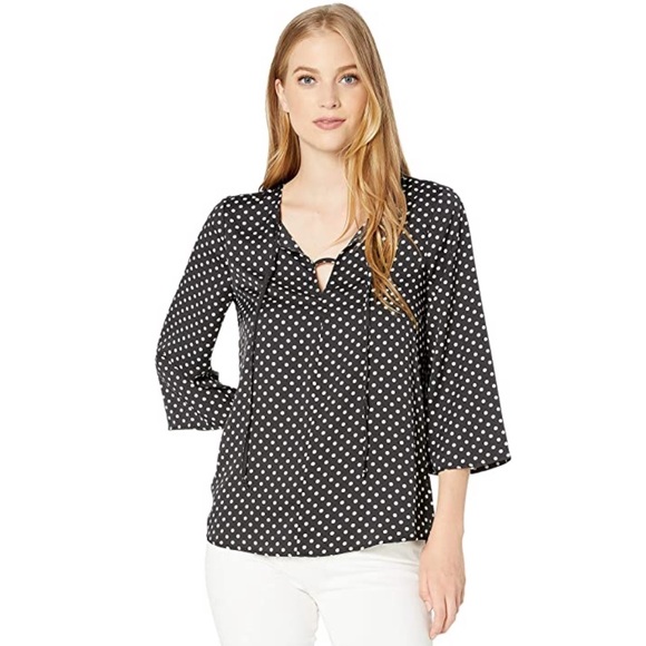BCBGMaxAzria Tops - SOLD! eBCBG MAXAZRIA Polka Dot A-Line Top  Blouse, Size XS